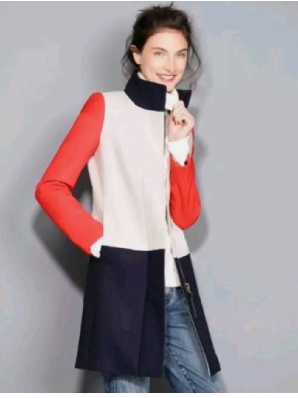 J.Crew Italian Wool Funnel Neck Color Block Coat